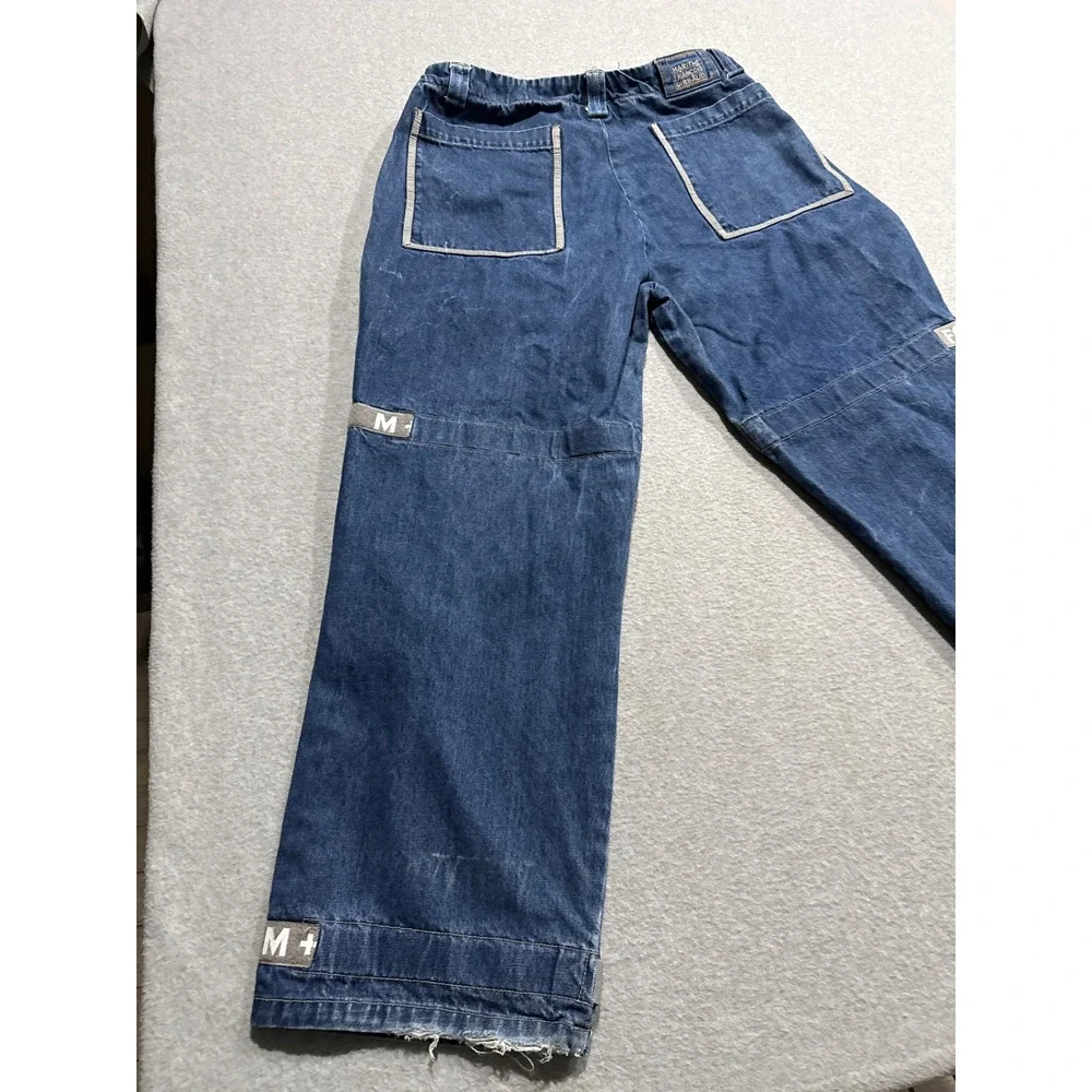 Marithe Francois Girbaud Mens 40M Blue Cargo Jeans Wide Leg Logo Straps Y2K 90s
